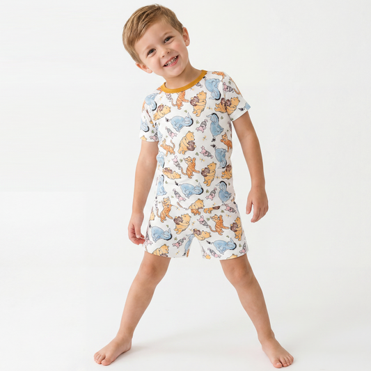Cartoon Bear Piglet Pattern Kids Short Pajama Set