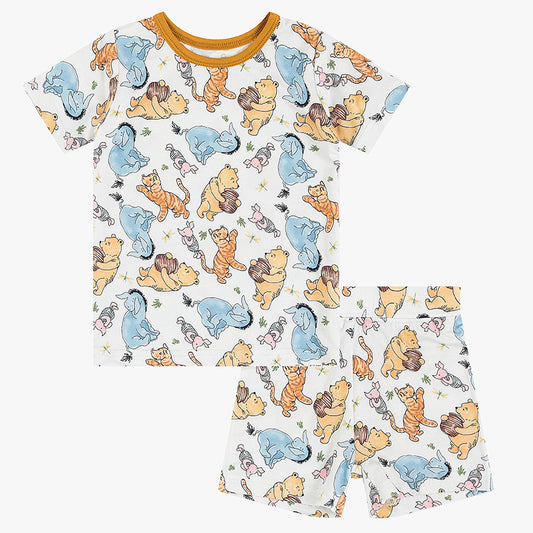 Miozing Cartoon Bear Piglet Pattern Kids Short Pajama Set