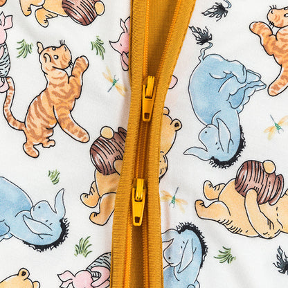 Cartoon Bear Piglet Pattern Bamboo Zipper Pajama