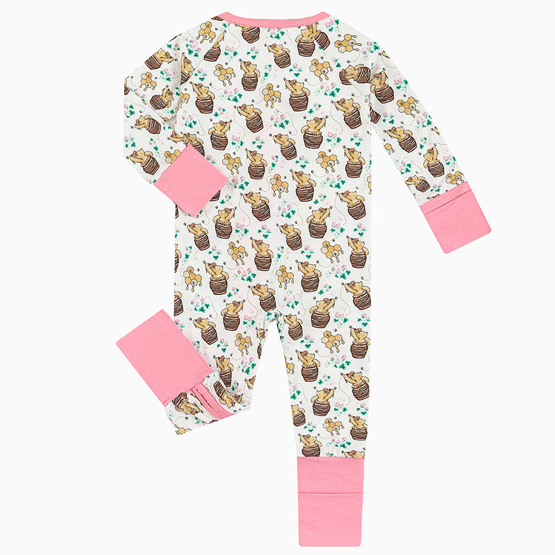 Cute Bear & Honey Print 2 Way Zipper Romper