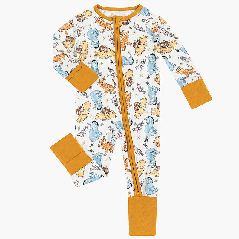 Cartoon Bear Piglet Pattern Bamboo Zipper Pajama
