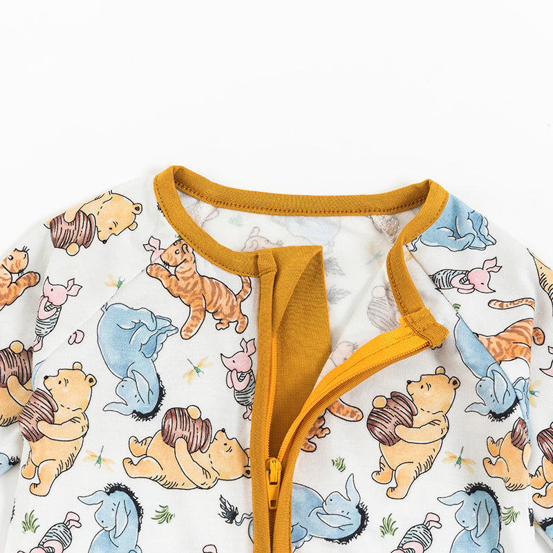 Cartoon Bear Piglet Pattern Bamboo Zipper Pajama