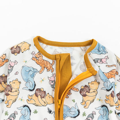 Cartoon Bear Piglet Pattern Bamboo Zipper Pajama