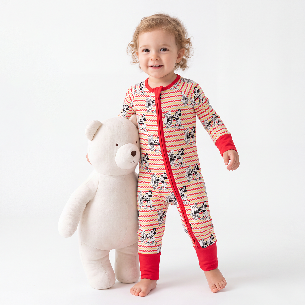 Cartoon Mouse Stripes Pattern Bamboo Zipper Pajamas