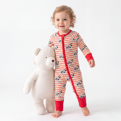 Cartoon Mouse Stripes Pattern Bamboo Zipper Pajamas