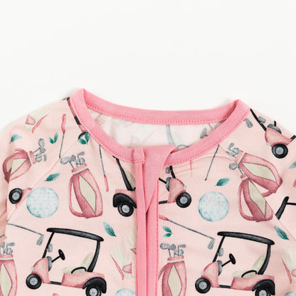 Pink Golf Playtime Bamboo Zipper Romper Pajamas