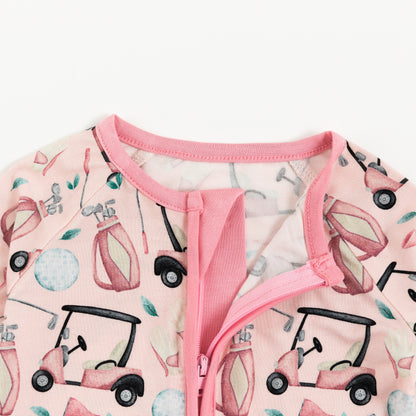 Pink Golf Playtime Bamboo Zipper Romper Pajamas