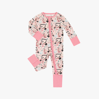 Pink Golf Playtime Bamboo Zipper Romper Pajamas
