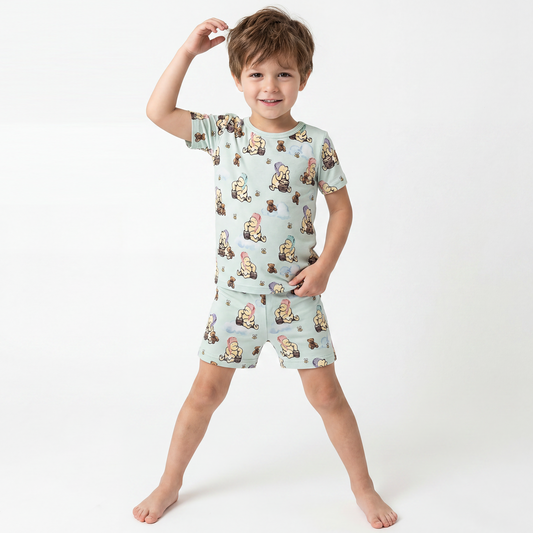 Bamboo fiber fabric cartoon hat bear short-sleeved set