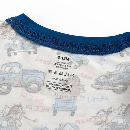 Animal Cargo Truck Two-Piece Bamboo Long Sleeve Kids Pajama Pants Set