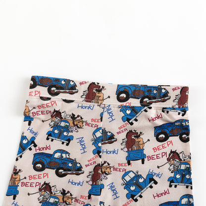 Animal Cargo Truck Two-Piece Bamboo Long Sleeve Kids Pajama Pants Set