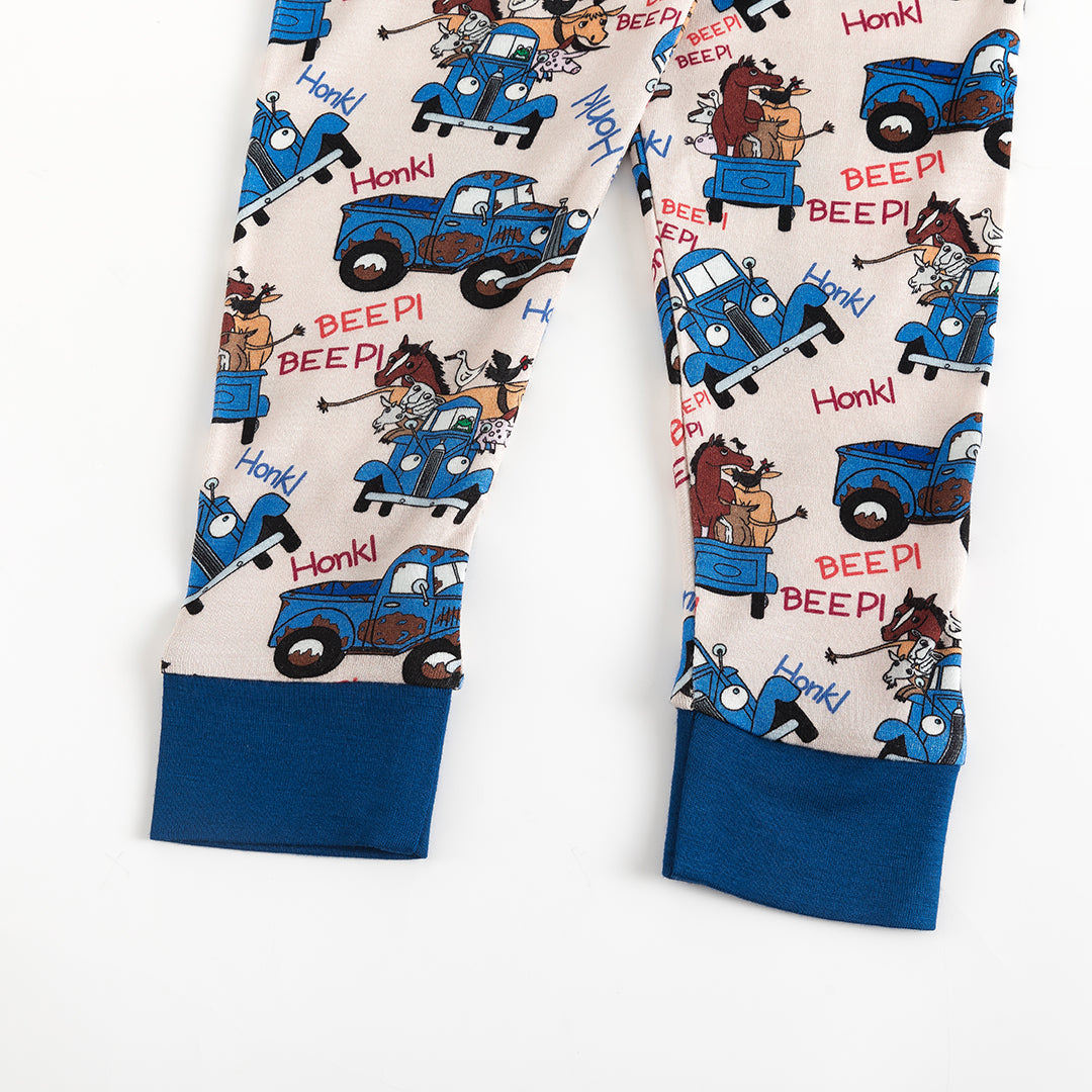 Animal Cargo Truck Two-Piece Bamboo Long Sleeve Kids Pajama Pants Set