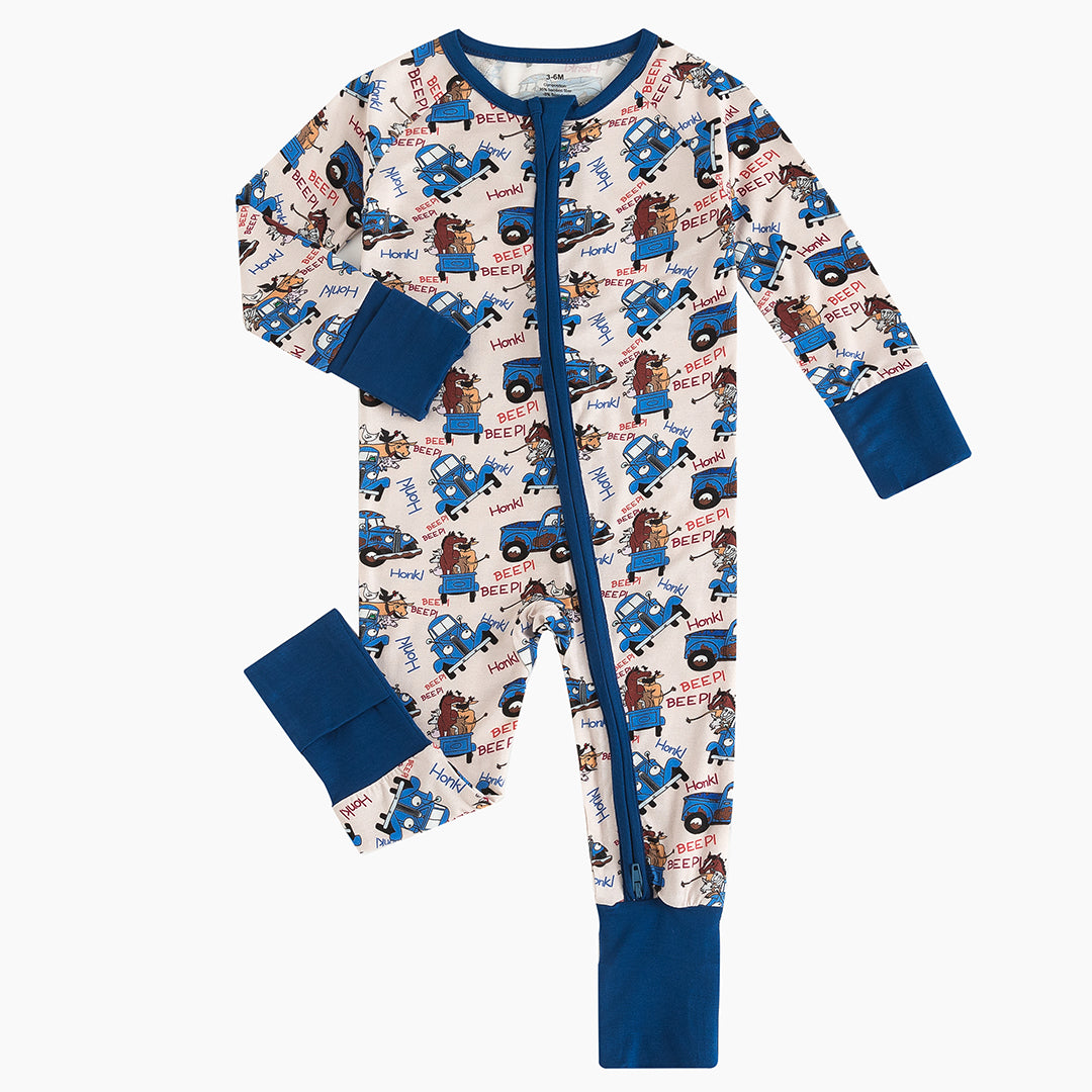 Miozing Animal Cargo Truck Bamboo Zipper Pajamas