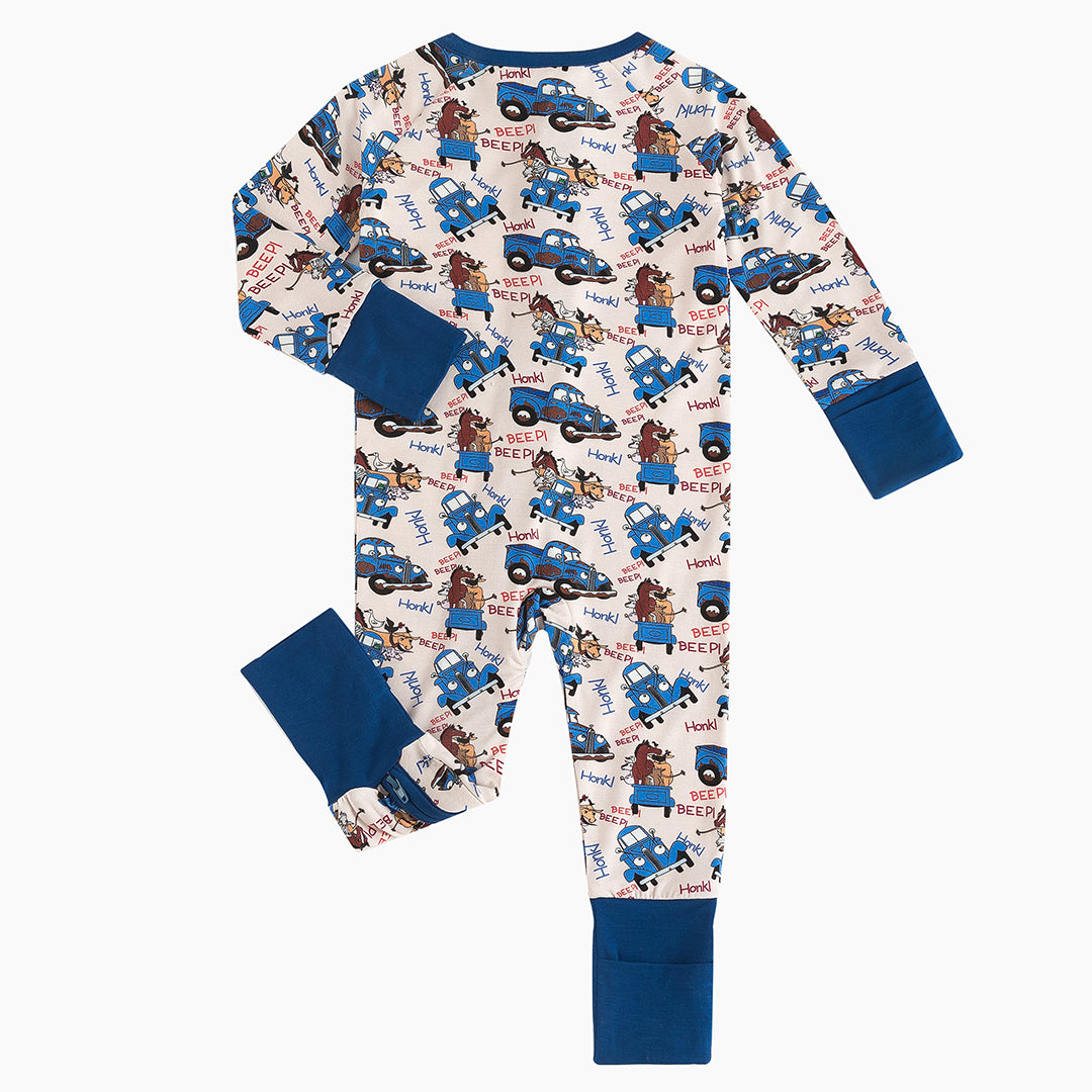 Miozing Animal Cargo Truck Bamboo Zipper Pajamas