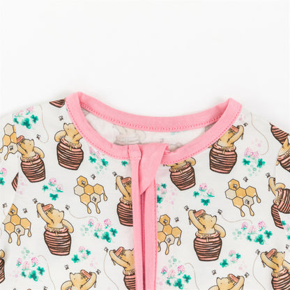 Cute Bear & Honey Print Bamboo Shortie Romper