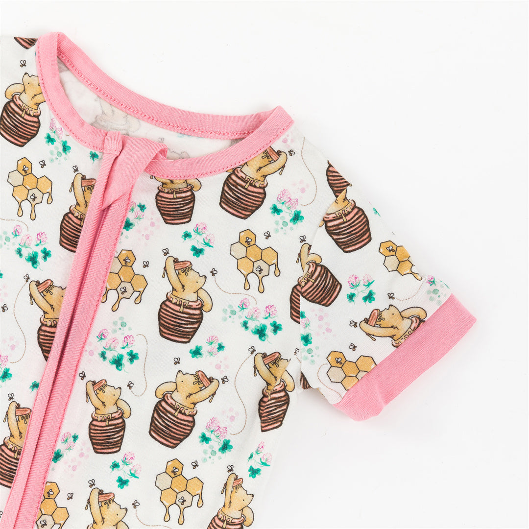 Cute Bear & Honey Print Bamboo Shortie Romper