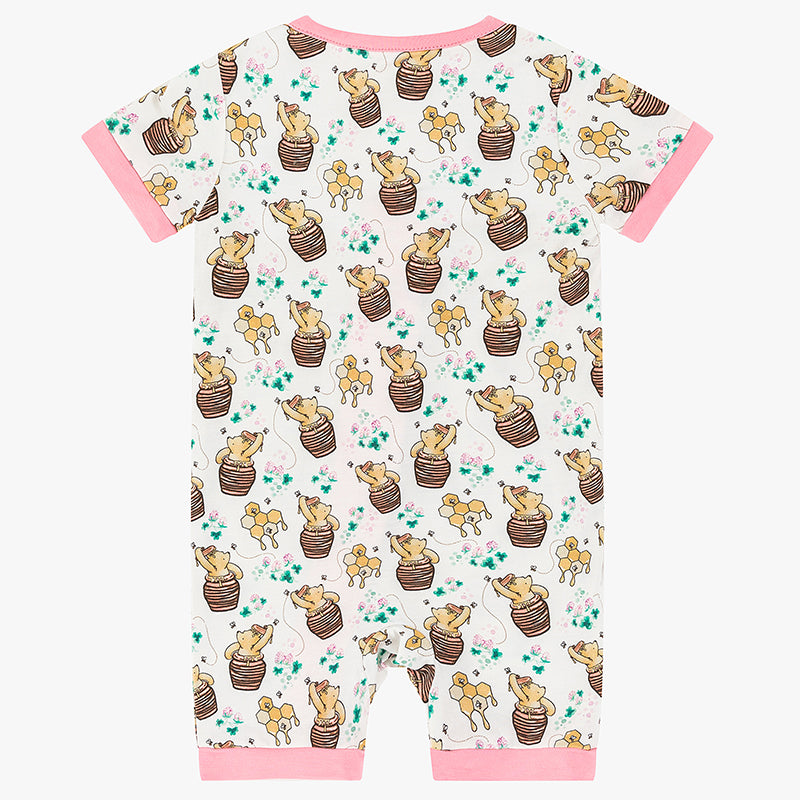 Cute Bear & Honey Print Bamboo Shortie Romper