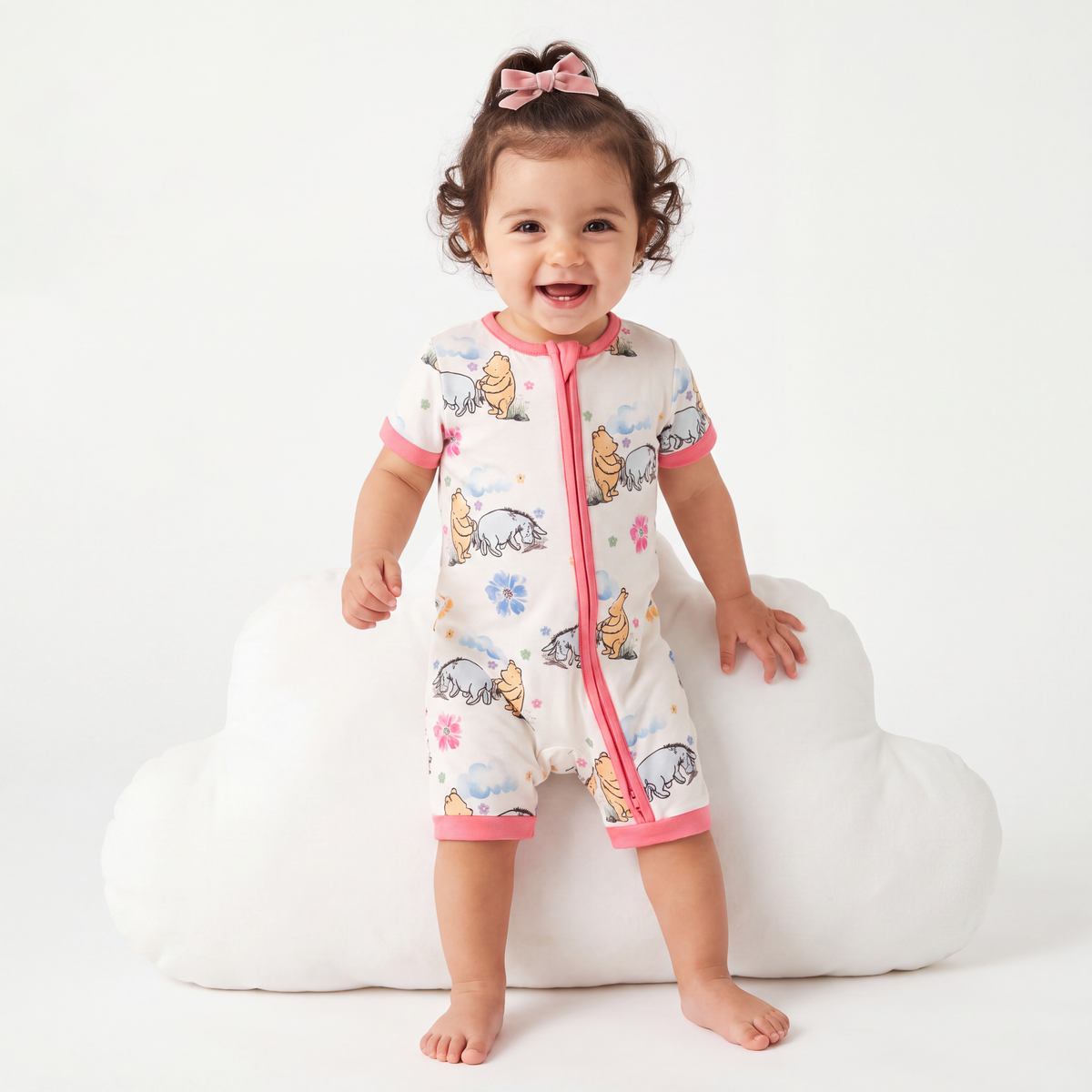 Bear Donkey Flowers Short Bamboo Zippy Baby Romper