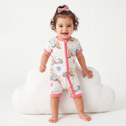 Bear Donkey Flowers Short Bamboo Zippy Baby Romper