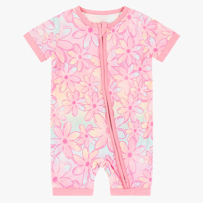 Gradient Flower Bamboo Baby Short Zippy Pajama