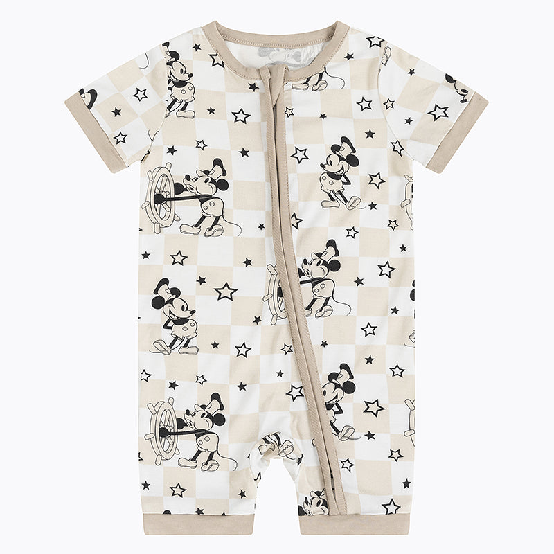 Coxswain Mouse Chessboard Pattern Bamboo Baby Shortie Romper