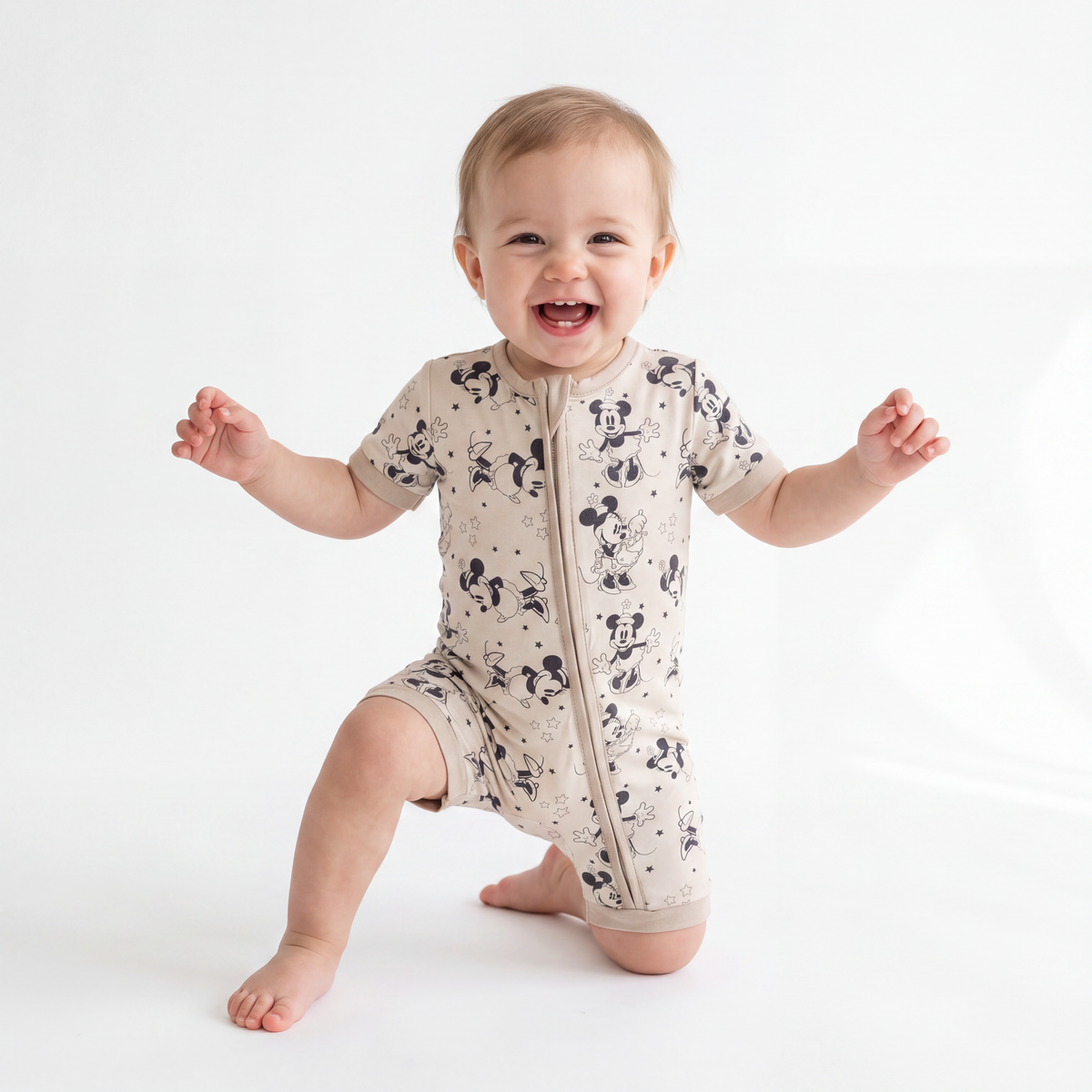 Cartoon Mouse Star Print Bamboo Short Romper
