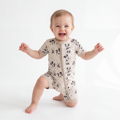 Cartoon Mouse Star Print Bamboo Short Romper