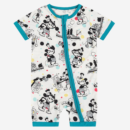 Cartoon Mouse and Music Print Bamboo Shorty Romper