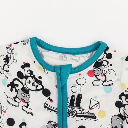 Cartoon Mouse and Music Print Bamboo Shorty Romper