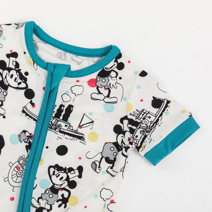 Cartoon Mouse and Music Print Bamboo Shorty Romper