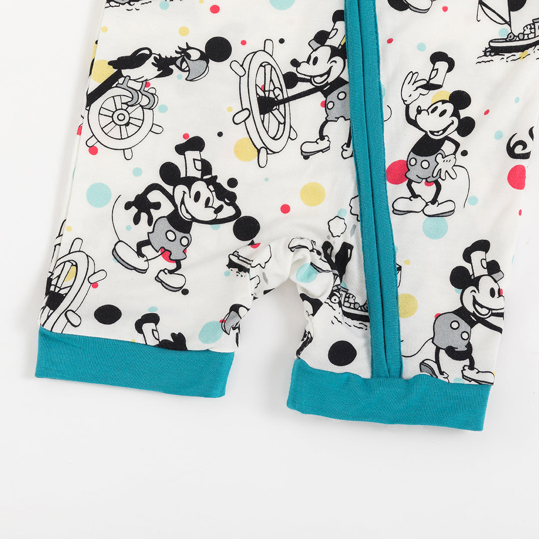 Cartoon Mouse and Music Print Bamboo Shorty Romper