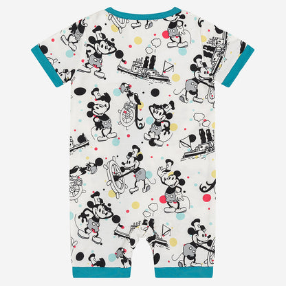 Cartoon Mouse and Music Print Bamboo Shorty Romper