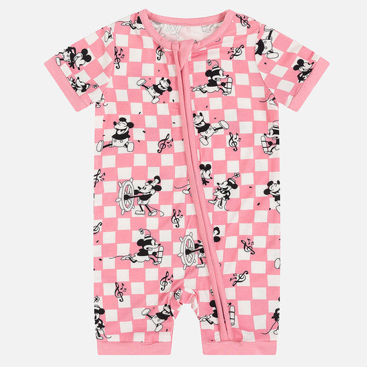 Pink Plaid Mouse Bamboo Short Romper