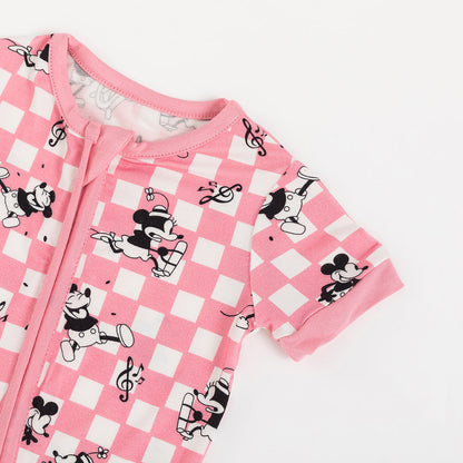 Pink Plaid Mouse Bamboo Short Romper