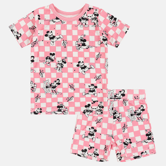 Pink Plaid Mouse Two-piece Bamboo Summer Short Sleeve Set