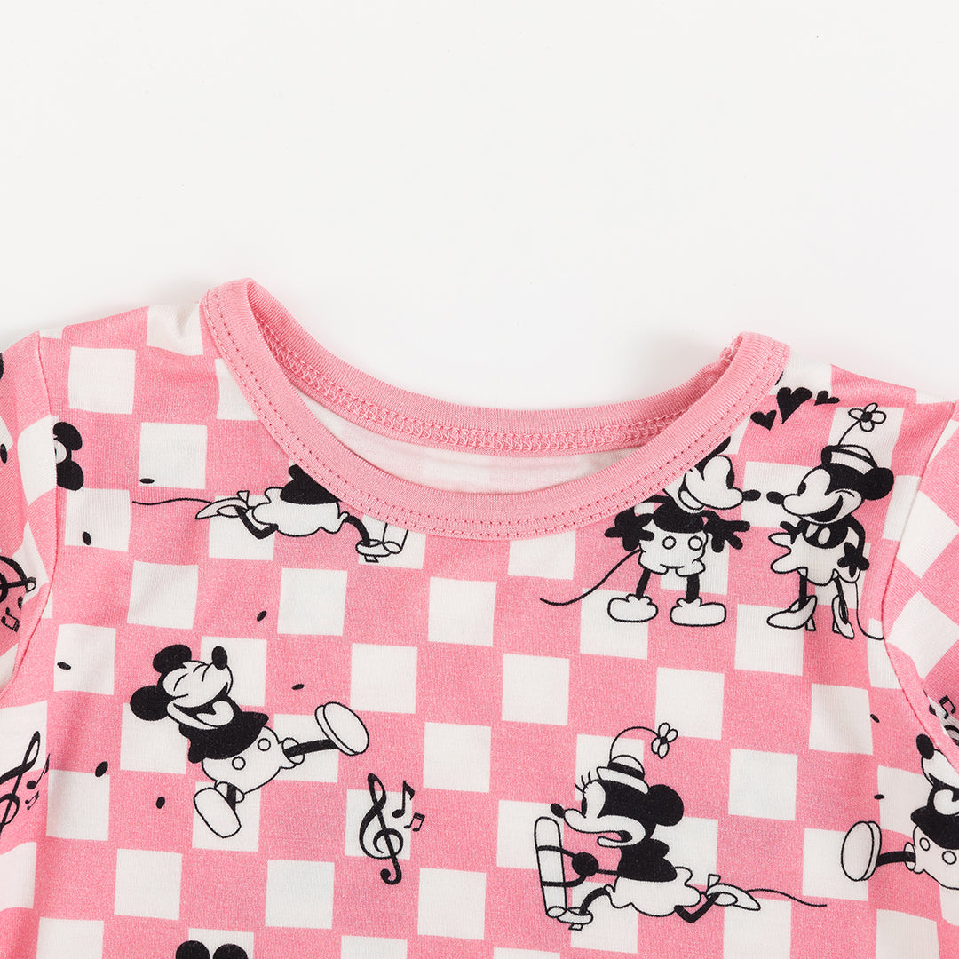 Pink Plaid Mouse Two-piece Bamboo Summer Short Sleeve Set