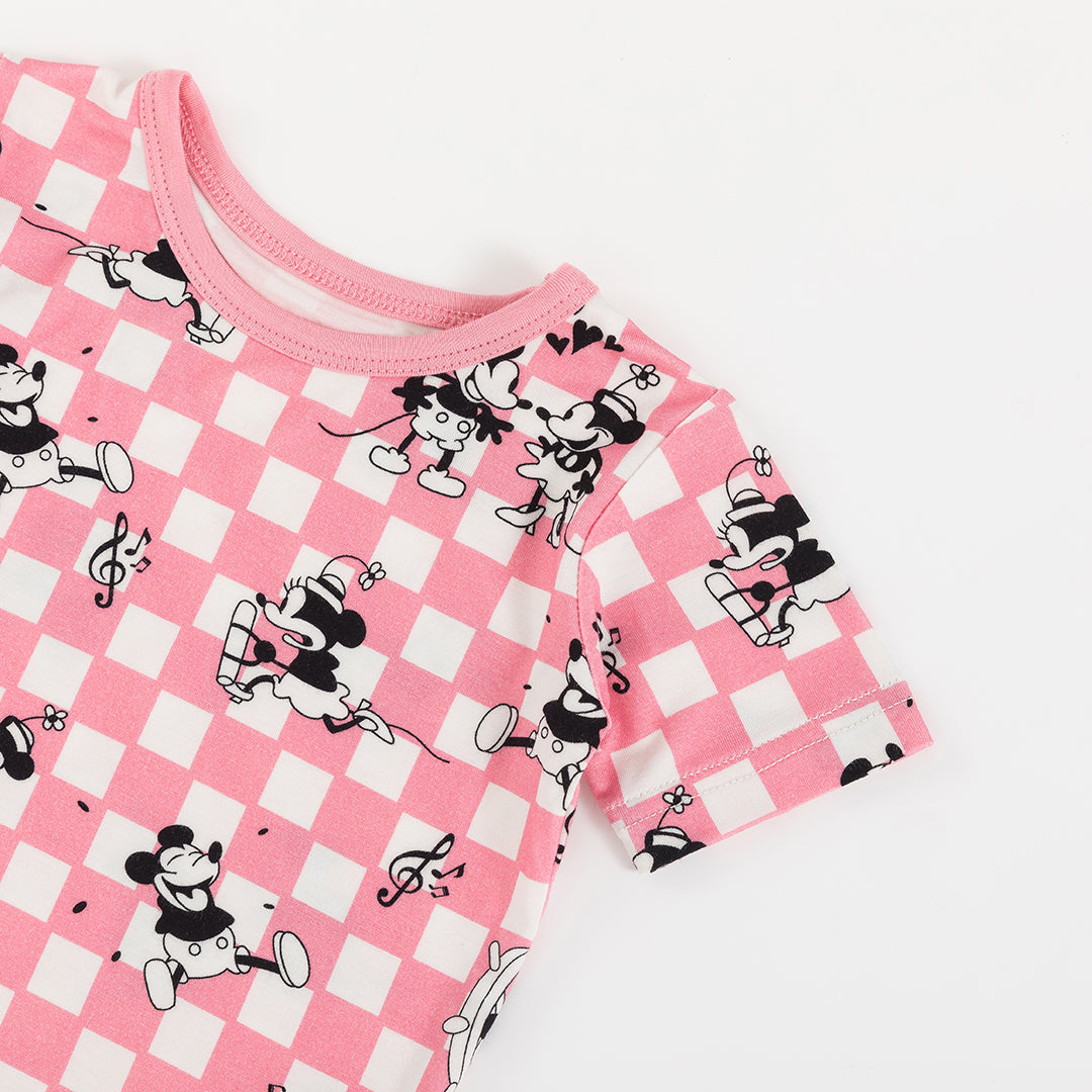 Pink Plaid Mouse Two-piece Bamboo Summer Short Sleeve Set