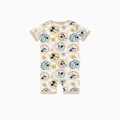 Pastel Floral Mouse Grid Print Bamboo Shorty Romper
