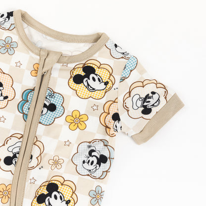 Pastel Floral Mouse Grid Print Bamboo Shorty Romper