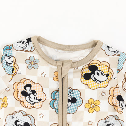 Pastel Floral Mouse Grid Print Bamboo Shorty Romper
