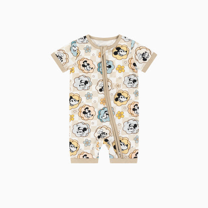 Pastel Floral Mouse Grid Print Bamboo Shorty Romper
