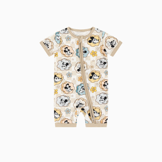Pastel Floral Mouse Grid Print Bamboo Shorty Romper