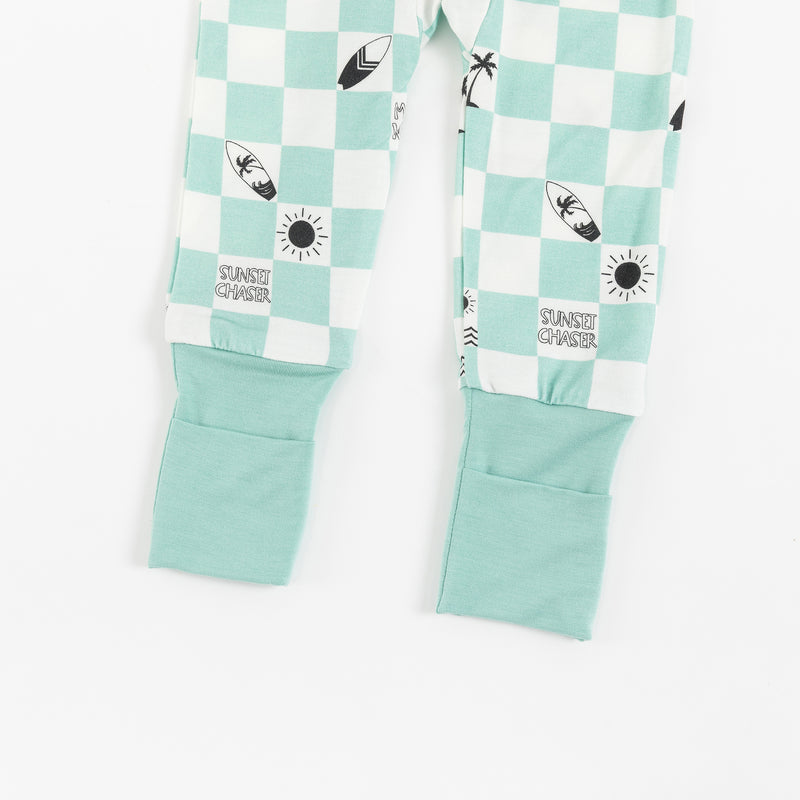 Surfing Palm Tree Checkerboard Pattern Bamboo Zipper