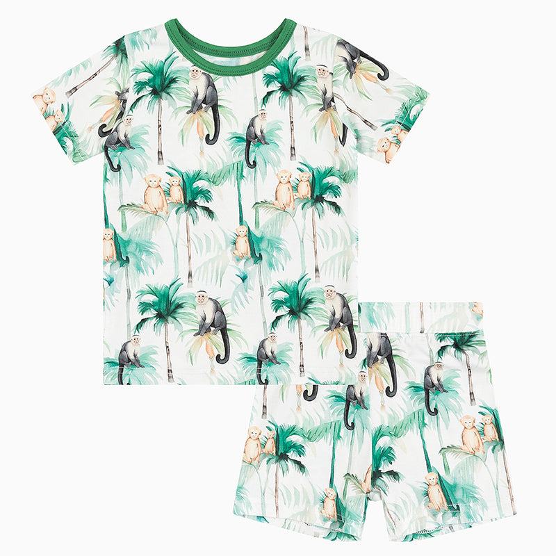 Long-Tailed Monkey Tree Bamboo Kid Two-Piece Short Pajama Set