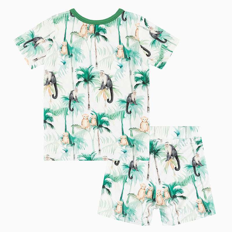 Long-Tailed Monkey Tree Bamboo Kid Two-Piece Short Pajama Set