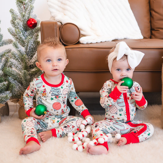 Christmas Cute Bear Holiday Fun Baby Bamboo Zipper Romper Pajamas