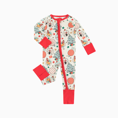 Christmas Cute Bear Holiday Fun Baby Bamboo Zipper Romper Pajamas