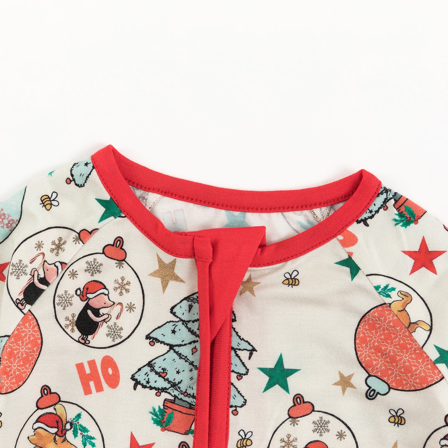 Christmas Cute Bear Holiday Fun Baby Bamboo Zipper Romper Pajamas
