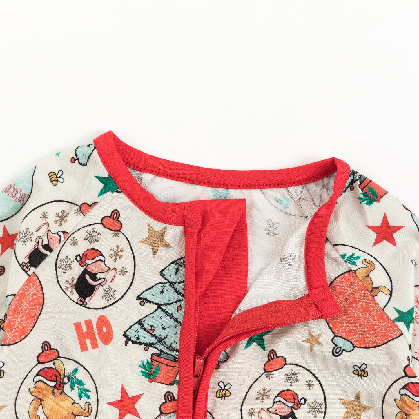 Christmas Cute Bear Holiday Fun Baby Bamboo Zipper Romper Pajamas