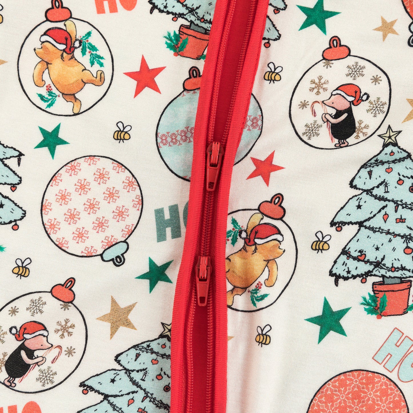 Christmas Cute Bear Holiday Fun Baby Bamboo Zipper Romper Pajamas